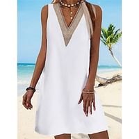 Women's Casual Dress Tank Dress Summer Dress Color Block Patchwork Lace Trim V Neck Mini Dress Fashion Modern Outdoor Daily Sleeveless Regular Fit White Yellow Blue Summer Spring S M L XL XXL miniinthebox - thumbnail