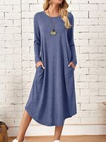 Women's Clothing Solid Color Knitted Side Seam Straight Pocket Dress