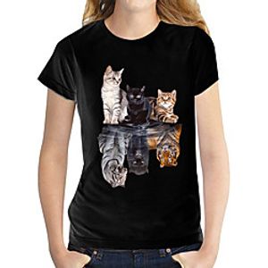 Women's T shirt Butterfly Graphic Prints Round Neck Tops 100% Cotton Black and White Cat White miniinthebox