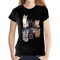 Women's T shirt Butterfly Graphic Prints Round Neck Tops 100% Cotton Black and White Cat White miniinthebox - thumbnail
