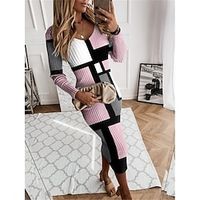 Women's Sweater Dress Jumper Dress Winter Dress Midi Dress Warm Vacation Fashion Plaid Color Block Outdoor Daily Holiday Going out V Neck Long Sleeve 2023 Regular Fit Pink Blue Green S M L XL XXL 3XL Lightinthebox - thumbnail
