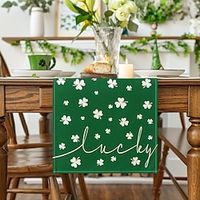 Green Lucky Shamrock St. Patrick's Day Table Runner, Seasonal Spring Holiday Kitchen Dining Table Decoration For Indoor Outdoor Home Party Decor Lightinthebox - thumbnail