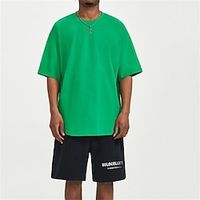 Men's T shirt Tee Tee Oversized Shirt Plain Solid Colored Crew Neck Street Sports Short Sleeve Clothing Apparel Cotton Fashion Classic Casual Oversized miniinthebox - thumbnail