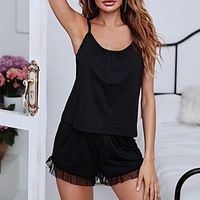 Women's Pajamas Sets Nighty Pure Color Simple Comfort Home Daily Polyester Straps Sleeveless Strap Top Spring Summer Black Red Lightinthebox - thumbnail