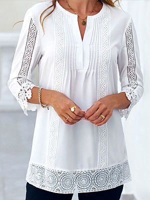 Round Neck Casual Loose Hollow Sunscreen Long Sleeve Blouse