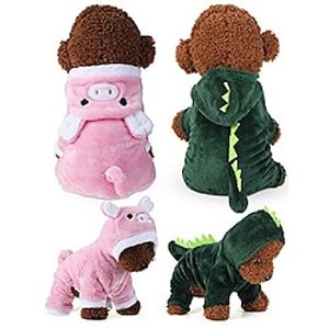 Dreaflet 2 Pieces Cute Dog Costume Christmas Costume Cat Clothes Pink Pig Design PET Costume Dinosaur Clothing Costume Puppy Outfits PET Warm Hoodie Dress up Clothes for Puppies and Kitten (Large) Lightinthebox