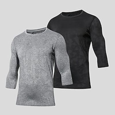 Men's T shirt Tee Gym Shirt Running Shirt Training Shirt Men Tops Crew Neck 34 Length Sleeve Street Vacation Going out Casual Daily Quick dry Moisture Wicking Breathable Plain Black White Activewear Lightinthebox