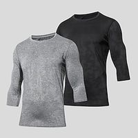 Men's T shirt Tee Gym Shirt Running Shirt Training Shirt Men Tops Crew Neck 34 Length Sleeve Street Vacation Going out Casual Daily Quick dry Moisture Wicking Breathable Plain Black White Activewear Lightinthebox - thumbnail