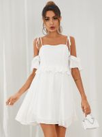 YOINS Cold shoulder Ruffle trim With Lining Short sleeves Mini Dress - thumbnail
