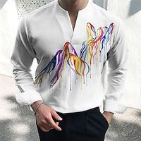 Portrait Graffiti Gradient Ramp Abstract Casual Men's Shirt Outdoor Street Casual Daily Fall  Winter Split Neck Long Sleeve Black White Blue S M L Shirt Lightinthebox - thumbnail