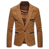 Men's Corduroy Jacket Blazer Durable Casual  Daily Business Vacation To-Go Single Breasted Straight Collar Warm Ups Comfort Leisure Jacket Outerwear Solid  Plain Color Pocket Burgundy Dark Navy Lightinthebox - thumbnail