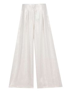 Lurex Striped Wide Leg Trousers - White / Silver