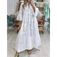 Women's Lace Dress White Cotton Dress Maxi Dress Button Eyelet Daily Split Neck 3/4 Length Sleeve Summer Spring White Yellow Plain Lightinthebox