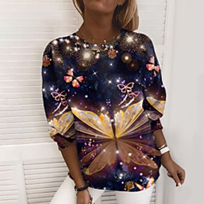 Women's Sweatshirt Pullover Butterfly Print Daily Sports 3D Print Active Streetwear Hoodies Sweatshirts  Green Blue Purple miniinthebox
