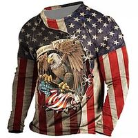 Men's Unisex T shirt Tee Graphic Prints Eagle National Flag Crew Neck Red 3D Print Outdoor Street Long Sleeve Print Clothing Apparel Basic Sports Designer Casual Lightinthebox - thumbnail