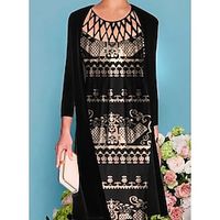 Women's A Line Dress Knee Length Dress Black 34 Length Sleeve Print Print Spring Summer Crew Neck Casual 2022 S M L XL XXL 3XL 4XL 5XL Lightinthebox - thumbnail