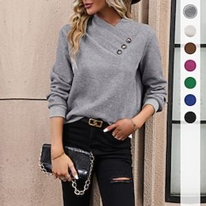 Women's Sweatshirt Pullover Textured Solid Color Active Sportswear Button Black Blue Fuchsia Casual Sports V Neck Long Sleeve Top Micro-elastic Fall  Winter Lightinthebox