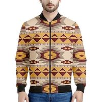 Geometry Ethnic Vintage Tribal Men's Bomber Jacket Coat Sports  Outdoor Daily Wear Going out Fall  Winter Standing Collar Long Sleeve Yellow Blue S M L Polyester Weaving Jacket Lightinthebox - thumbnail