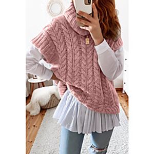 Women's Vest Classic Style Solid Color Textured Stylish Casual Cotton Sleeveless Sweater Cardigans High Neck Fall Winter Blushing Pink Grey khaki  Holiday Lightinthebox