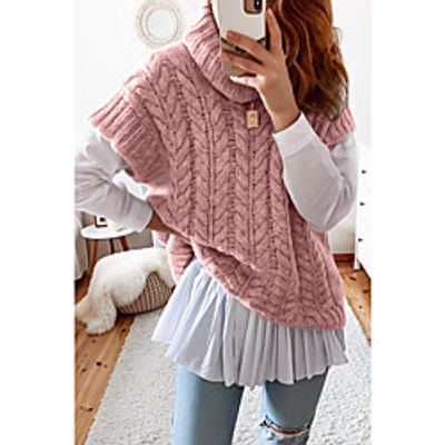 Women's Vest Classic Style Solid Color Textured Stylish Casual Cotton Sleeveless Sweater Cardigans High Neck Fall Winter Blushing Pink Grey khaki  Holiday Lightinthebox