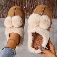 Women's Slippers Fuzzy Slippers Fluffy Slippers House Slippers Warm Slippers Outdoor Home Daily Pom-pom Platform Round Toe Fashion Casual Minimalism Faux Fur Faux Suede Loafer Solid Color Pink Brown Lightinthebox - thumbnail