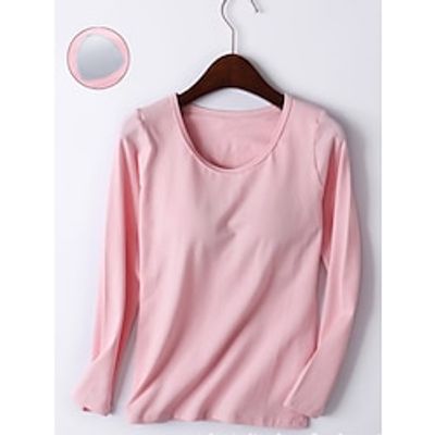 Women's Cotton Pajama Top with Chest Pads   Loungewear Top Pure Color Fashion Casual Comfort Home Street Daily Cotton Breathable Crew Neck Long Sleeve Fall Winter Black Pink Lightinthebox