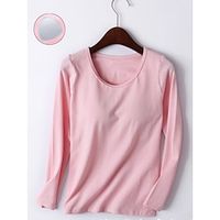 Women's Cotton Pajama Top with Chest Pads   Loungewear Top Pure Color Fashion Casual Comfort Home Street Daily Cotton Breathable Crew Neck Long Sleeve Fall Winter Black Pink Lightinthebox - thumbnail
