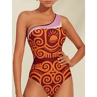 Women's Swimwear One shoulder onepiece Swimsuit Removable Pad One Shoulder Folk Orange One Shoulder Bathing Suits New Vacation Beach Wear Swim Sets Lightinthebox