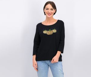 3/4-Sleeve Jewel Pumpkin T-Shirt  Black