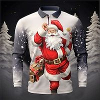 Santa Claus Casual Men's Print 3D Golf Polo Outdoor Casual Daily Streetwear Christmas Polyester Long Sleeve Turndown Polo Shirts Gray Fall  Winter S M L Micro-elastic Lapel Polo Lightinthebox - thumbnail