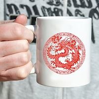 Dragon Coffee Mug - 11oz Ceramic Tea Cup: White Novelty Mug with Paper Cutting Element Dragon Design, Ideal for Summer or Winter Drinks - Creative Gift for 2024, New Year, Chinese New Year, Year of the Dragon - 1Pc Lightinthebox - thumbnail