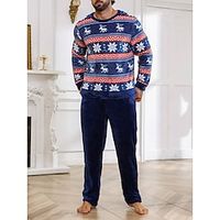 Men's Christmas Pajamas Loungewear Pajama Set Pajama Top and Pant 2 Pieces Graphic Prints Snowflake Stylish Casual Comfort Home Christmas Daily Flannel Thermal Warm Comfort Warm Crew Neck Long Sleeve Lightinthebox - thumbnail