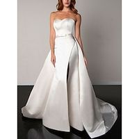 Formal Wedding Dresses A-Line Sweetheart Sleeveless Court Train Satin Bridal Gowns With Bow(s) Pleats 2023 Lightinthebox - thumbnail
