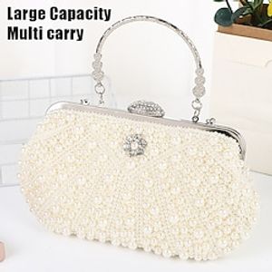 Women's Clutch Evening Bag Wristlet Polyester Party Holiday Rhinestone Pearls Crystals Large Capacity Durable Multi Carry Solid Color Ivory white miniinthebox