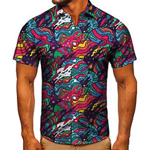 Men's Shirt 3D Print Graphic Prints Balloon Button-Down Short Sleeve Street Tops Casual Fashion Classic Breathable Rainbow miniinthebox