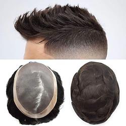 Mono Human Hair Mens Toupee Hairpiece Poly Skin Around Hair System Durable NPU Monofilament Wig Hair Replacement for Men Lightinthebox