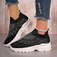 Women's Sneakers Slip-Ons Flyknit Shoes Outdoor Daily Rhinestone Flat Heel Round Toe Casual Comfort Minimalism Walking Shoes Tissage Volant Loafer Solid Color Black Orange Grey Lightinthebox - thumbnail