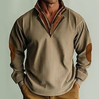 Men's Sweatshirt Quarter Zip Sweatshirt Army Green Navy Blue Brown Gray Half Zip Plain Patchwork Sports Outdoor Daily Holiday Corduroy Streetwear Basic Casual Spring Fall Clothing Apparel Hoodies miniinthebox