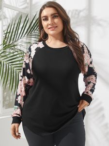 YOINS Plus Size Patchwork Floral Print Long Sleeves Tee