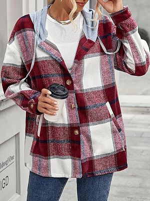 Fashion Woolen Plaid Buttoned Long-sleeved Casual Jacket