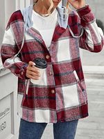 Fashion Woolen Plaid Buttoned Long-sleeved Casual Jacket - thumbnail