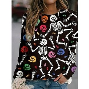 Women's Sweatshirt Pullover Skull Pumpkin Skeleton Print Halloween Weekend 3D Print Active Athletic Clothing Apparel Hoodies Sweatshirts  White Black Lightinthebox