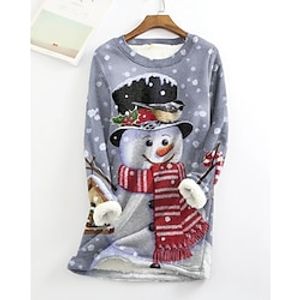 Women's Pullover Christmas Sweatshirt Sherpa Fleece Lined Plaid Snowman Snowflake Warm Fuzzy Festival Print Red Gray Christmas Casual Round Neck Long Sleeve Top Micro-elastic Fall  Winter Lightinthebox