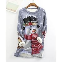 Women's Pullover Christmas Sweatshirt Sherpa Fleece Lined Plaid Snowman Snowflake Warm Fuzzy Festival Print Red Gray Christmas Casual Round Neck Long Sleeve Top Micro-elastic Fall  Winter Lightinthebox - thumbnail