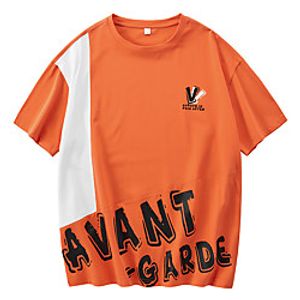 Men's T shirt Other Prints Color Block Print Short Sleeve Street Tops 100% Cotton Breathable Comfortable Yellow Orange Khaki Lightinthebox