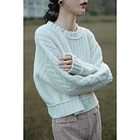 Women's Pullover Sweater Modern Style Solid Color Casual Long Sleeve Sweater Cardigans Round Neck Fall Winter Malachite Green Blue Red Wine miniinthebox - thumbnail