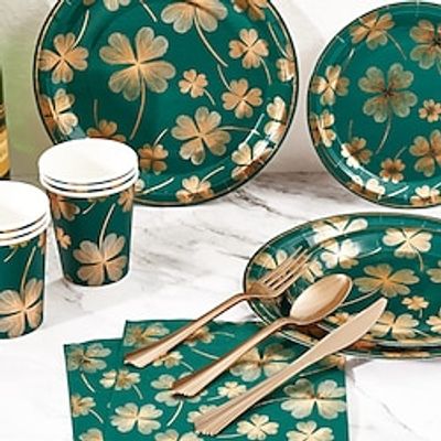 Green Paper Plates Party Supplies - 210Pcs Green Paper Plates Napkins Paper Cups and Gold Plastic Fork Knives Spoons, Disposable Dinnerware Set for Birthday, Wedding, Cocktail, Party Lightinthebox