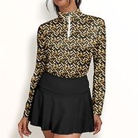 Women's Polo Shirt Golf Shirt Breathable Quick Dry Moisture Wicking Long Sleeve Golf Apparel Golf Clothes Regular Fit Zipper Stand Collar Printed Spring Autumn Tennis Golf Pickleball miniinthebox - thumbnail