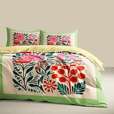 L.T.Home 100% Cotton Sateen Duvet Cover Set Reversible Premium 300 Thread Count Floral Elite Bedding Set Lightinthebox