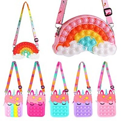 Popit Purse for Girls,2 pcs Pop Shoulder Bag Fidget Toys, Decompression Sensory Push Bubble Fidget Toy Stress Relief,  Birthday Gifts for Girls miniinthebox